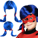 PERUKA NIEBIESKA DO STROJU BIEDRONKI DŁUGIE WŁOSY NIEBIESKIE KUCYKI ŚWIECI