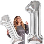 BALON FOLIOWY CYFRA 1 SREBRNY NA URODZINY JUBILEUSZ URODZINOWY 80cm