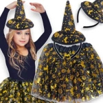 PRZEBRANIE DLA DZIECI HALLOWEEN STRÓJ WIEDŹMY DYNIA OPASKA + SPÓDNICZKA 2W1