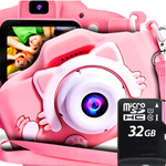 Aparat Cyfrowy fotograficzny dla dzieci Kotek Różowy Karta Pamięci 32 GB
