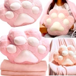 DUŻA MIĘKKA PLUSZOWA PODUSZKA KOCIA ŁAPKA Z KOCEM 3w1 OGRZEWACZ DO RĄK 40CM