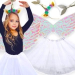 STRÓJ JEDNOROŻEC PRZEBRANIE DLA DZIEWCZYNKI SKRZYDŁA OPASKA SPÓDNICA PEGAZ