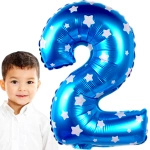 BALON FOLIOWY CYFRA 2 NIEBIESKI W GWIAZDKI NA URODZINY DLA DZIECI 100cm
