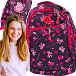 PLECAK SZKOLNY 3-KOMOROWY DLA DZIEWCZYNKI KOKARDKI DO SZKOŁY WYCIECZKOWY