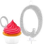 ŚWIECZKA URODZINOWA NA TORT CYFRA 0 ZERO SREBRNA Z BROKATEM NA URODZINY
