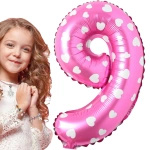 BALON FOLIOWY CYFRA 9 RÓŻOWY W SERCA NA URODZINY IMPREZĘ DLA DZIECI 100cm