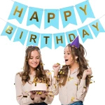 GIRLANDA URODZINOWA Z NAPISEM HAPPY BIRTHDAY BŁĘKITNA ZŁOTE NAPISY 200cm