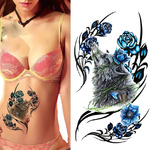 DUŻY TATUAŻ ZMYWALNY TYMCZASOWY WODNY BEZPIECZNY 19CM MOTYW WILK RÓŻA