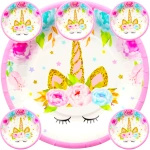 TALERZYKI NA URODZINY 18cm JEDNOROŻCE UNICORN PAPIEROWE 6szt EKO