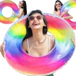 DMUCHANE KOŁO DO PŁYWANIA KOLOROWE TĘCZOWE TĘCZA KÓŁKO NA BASEN PLAŻOWE XXL