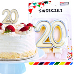 ŚWIECZKA URODZINOWA NA TORT CYFRA 20 SREBRNA NA URODZINY DEKORACJA