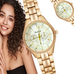 ELEGANCKI ZŁOTY ZEGAREK DAMSKI KURREN CYRKONIE KWARCOWY NA DZIEŃ MATKI