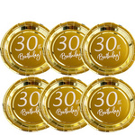 TALERZYKI 30 URODZINY IMPREZĘ 18cm ZŁOTE  6szt EKOLOGICZNE PAPIEROWE