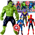 AVENGERS ZESTAW 4 FIGURKI FIGURKA HULK SPIDERMAN AMERYKA THANOS + AKCESORIA