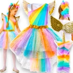 STRÓJ DLA DZIEWCZYNKI JEDNOROŻEC SUKIENKA KOSTIUM OPASKA ROZMIAR 130 NA BAL