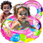 DMUCHANE KOŁO DO PŁYWANIA DLA DZIEWCZYNKI NA BASEN JEDNOROŻEC Z BROKATEM