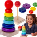 KLOCKI DREWNIANE WIEŻA UKŁADANKA SORTER PIRAMIDKA DREWNIANA UKŁADANKA KULA