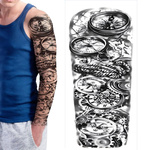 DUŻY TATUAŻ ZMYWALNY 48CM NA RAMIĘ NOGĘ BEZPIECZNY - MOTYW KOMPASY ZEGARY