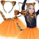 STRÓJ TYGRYSEK DLA DZIEWCZYNKI 4w1 SPÓDNICZKA OPASKA OGONEK KOSTIUM NA BAL