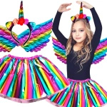 MAGICZNY STRÓJ JEDNOROŻEC DLA DZIEWCZNKI NA BAL SKRZYDŁA OPASKA SPÓDNICZKA