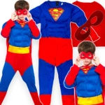 SUPERMAN STRÓJ SUPERBOHATERA PRZEBRANIE 3w1 NA BAL MASKA PELERYNA ROZMIAR S