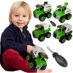 ZESTAW POJAZDÓW DO SKRĘCANIA 4 POJAZDY + ŚRUBOKRĘT ŚMIECIARKA RECYKLING