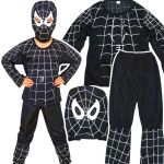 STRÓJ SPIDERMAN CZŁOWIEK PAJĄK MASKA 3W1 CZARNY PRZEBRANIE CHŁOPIEC 110-122