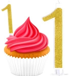 ŚWIECZKA URODZINOWA NA TORT CYFRA 1 ZŁOTA Z BROKATEM NA ROCZEK NA URODZINY