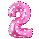 BALON FOLIOWY CYFRA DWA 2 NA DRUGIE URODZINY 40cm RÓŻOWY W SERDUSZKA