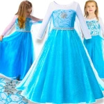 STRÓJ DLA DZIECI ELSA KRAINA LODU SUKIENKA KOSTIUM DŁUGA SUKNIA PRZEBRANIE