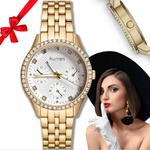 ELEGANCKI ZŁOTY ZEGREK DAMSKI KURREN CYRKONIE KWARCOWY NA PREZENT