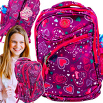 PLECAK SZKOLNY 3 KOMOROWY DLA DZIECKA SERDUSZKA DLA DZIEWCZYNKI KLASY 1-3