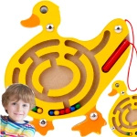 DREWNIANY LABIRYNT MAGNETYCZNY KULECZKI GRA EDUKACYJNA KACZKA DREWNIANA