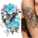 DUŻY TATUAŻ ZMYWALNY 19cm TYMCZASOWY KOLOROWY BEZPIECZNY MOTYW CZASZKA RÓŻA