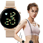 MODNY SPORTOWY ELEKTRONICZNY ZEGAREK DAMSK LED MESH MAGNETYCZNE ZAPIĘCIE