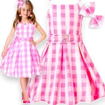 KOSTIUM BARBIE DLA DZIEWCZYNKI STRÓJ SUKIENKA KOKARDKA XL 150CM KARNAWAŁ