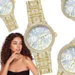 ELEGANCKI ZŁOTY ZEGAREK DAMSKI CYRKONIE KWARCOWY BRANSOLETA NA DZIEŃ MATKI