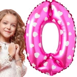 BALON FOLIOWY CYFRA 0 ZERO RÓŻOWY W SERDUSZKA NA URODZINY DLA DZIECI 80cm