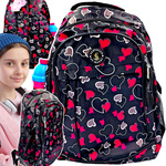 DUŻY PLECAK DO SZKOŁY 3 KOMOROWY SZKOLNY MODNE SERDUSZKA DLA DZIEWCZYNKI