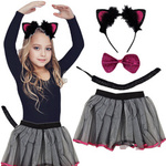 STRÓJ KOTEK KOSTIUM 4W1 KOT SPÓDNICZKA OPASKA OGON