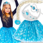 STRÓJ LODOWA KSIĘŻNICZKA LODU ELSA KOSTIUM ZESTAW 4w1 DIADEM WARKOCZ NA BAL