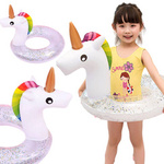 MEGA DUŻY JEDNOROŻEC DO PŁYWANIA Z BROKATEM XXL 120CM DLA DZIEWCZYNKI KONIK