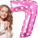 BALON FOLIOWY CYFRA 7 RÓŻOWY W SERDUSZKA NA URODZINY DLA DZIECI 80cm
