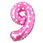 BALON FOLIOWY CYFRA DZIEWIĘĆ 9 NA DZIEWIĄTE URODZINY 40cm RÓŻOWY SERDUSZKA