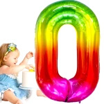 BALON FOLIOWY CYFRA 0 ZERO TĘCZOWY KOLOROWY NA HEL I POWIETRZE 100CM XXL
