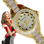 ELEGANCKI ZŁOTY ZEGAREK DAMSKI KURREN CYRKONIE KWARCOWY NA PREZENT MODNY