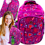 PLECAK SZKOLNY UNIWERSALNY DLA DZIEWCZYNKI SERCA 3-KOMOROWY DO PODSTAWÓWKI